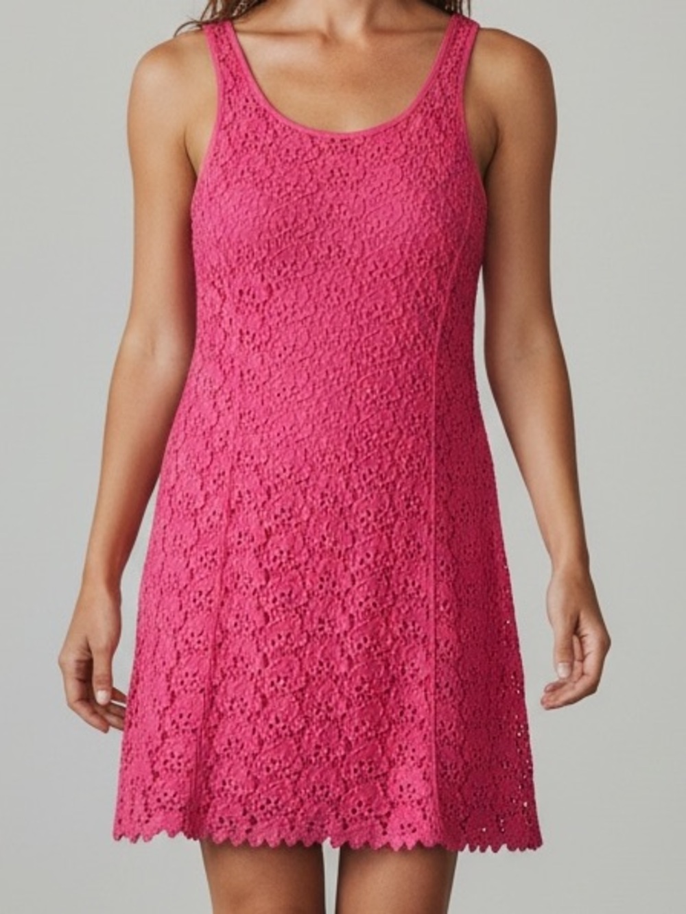 Jennifer Lopez Coral/ Pink Crochet Lace Mini Dress